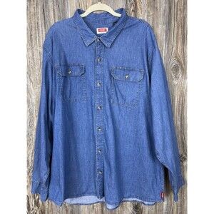 Wrangler Denim Shirt Mens 3XL Large Blue Cowboy Western‎ Rodeo Ranch Horse
